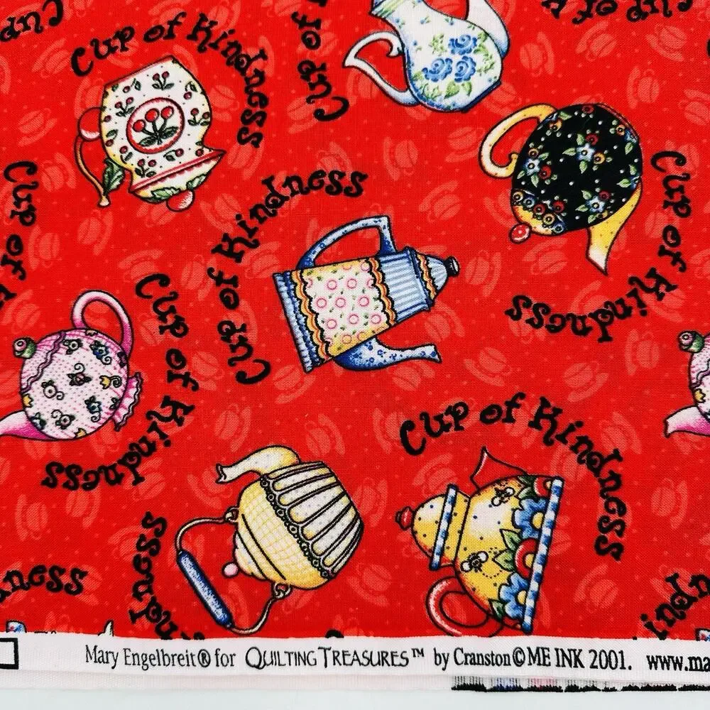Mary Engelbreit Teapots Cup of Kindness VIP Cranston 2006 Vintage - 2 YARDS Red